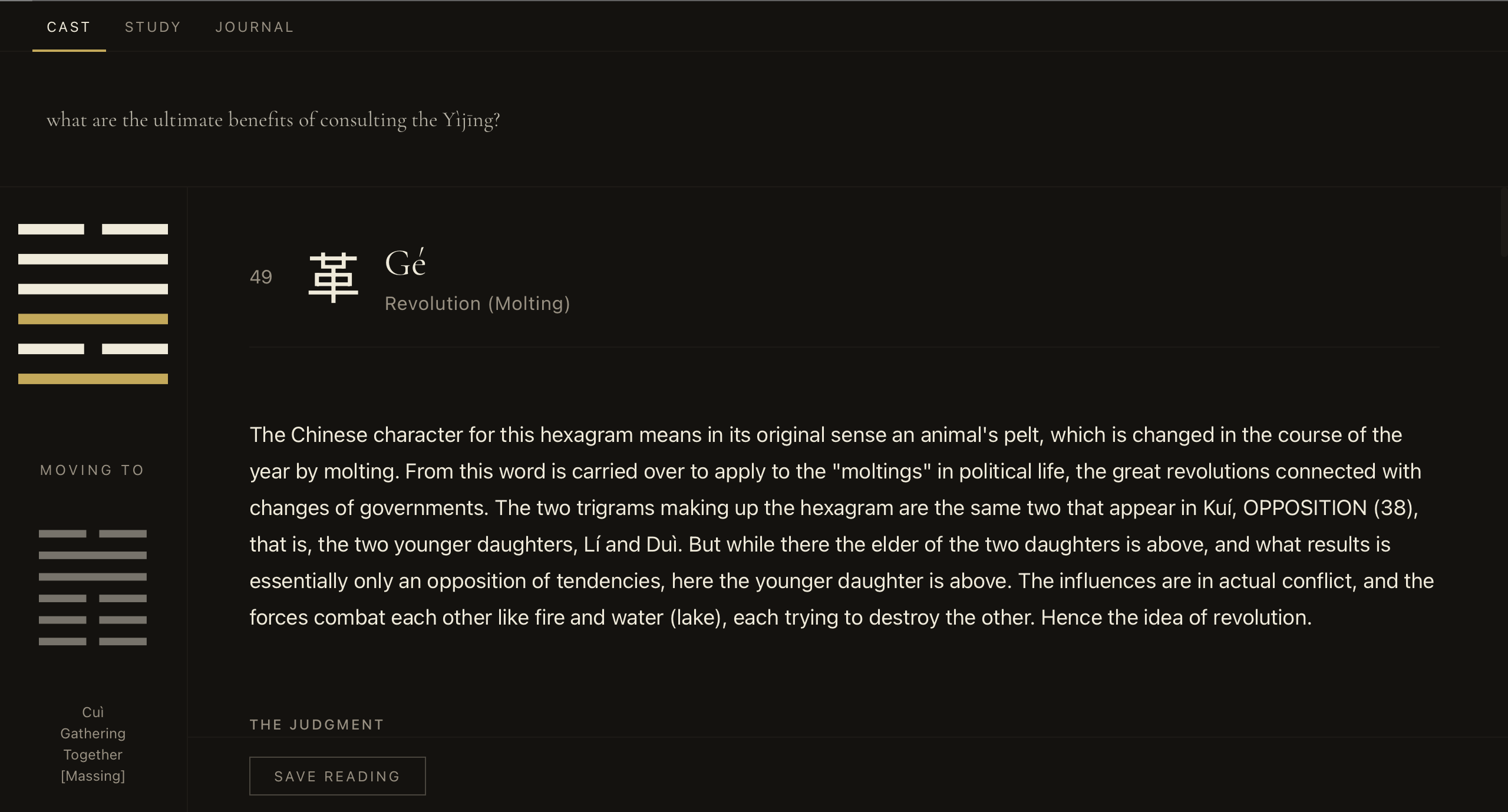 Screenshot of the Zhēn Yì Yìjīng application